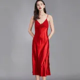 Women Sling Sleeveless Satin Silk Sleepwear V-Neck Maxi Dress Pajamas