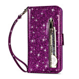Glitter Powder Zip Leather Flap Wallet Drop Proof Phone Case for iPhone13 12 11 Pro Max