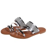 Metallic Rhinestone Flat Open Toe Sandal Slippers