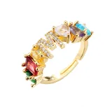 Golden Zircon 26 English Letters Fashion Jewelry Inlaid Diamond Adjustable Size Women Ring