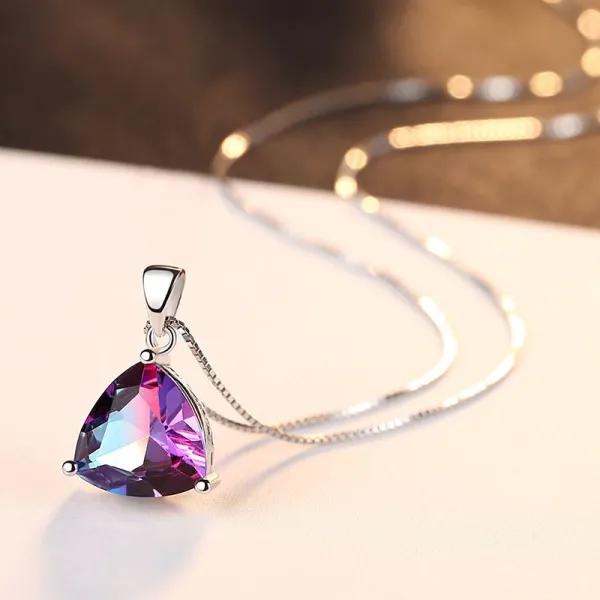 Sterling Silver Zirconia Irregular Gem Pendant Necklace