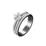 Sterling Silver Pave Zirconia Solitaire Diamonds Rings