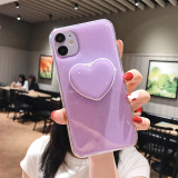Pure Color Glitter Powder Drop Proof Phone Case for iPhone13 12 11 Pro Max with Heart Bracket