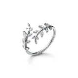 Silver Zircon Leaves Fashion Jewelry Inlaid Diamond Adjustable Size Women Ring
