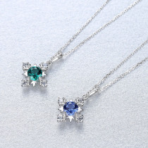 Sterling Silver Round Cut Snowflake Sapphire Pendant Necklace