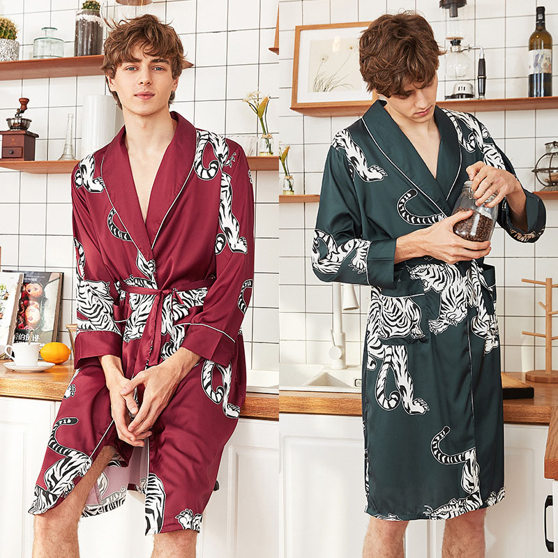 Women 2 Pieces Satin Silk Sleepwear Printed Robe Nightgown and Shorts Pajamas Set