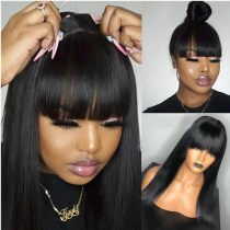 Women Black Straight Wig With Neat Bang