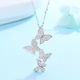 Sterling Silver Butterfly Pave Diamond Pendant Necklace