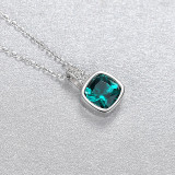 Sterling Silver Princess Cut Zirconia Emerald Pendant Necklace
