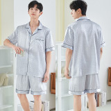 Women 2 Pieces Satin Silk Sleepwear Polka Dots Short Sleeve Shirt and Shorts Pajamas Set