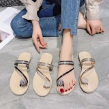 Women Rhinestones Strap Flip Flop Flat Sandal Slipper