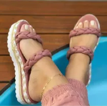 Women Weave Flat Thick Rope Twist Vintage Pltaform Sandal