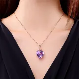 Purple Jewel Heart Pendant Chain Jewelry Necklaces Women Rings Jewelry Sets