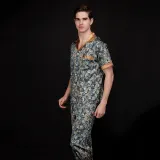 Women 2 Pieces Satin Silk Sleepwear Short Sleeve Shirt and Oants Pajamas Set