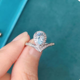 Zircon Water Drop Fashion Jewelry Inlaid Diamond Adjustable Size Women Ring