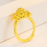 Golden Zircon Flowers Fashion Jewelry Inlaid Diamond Adjustable Size Women Ring