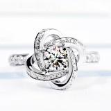 Silver Zircon Rotating Windmill Fashion Jewelry Hollow Inlaid Diamond Adjustable Size Women Ring
