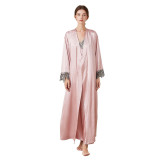 Women 2 Pieces Nightgown Silk Sling Sleeveless Lace V-Neck Maxi Dress and Robe Pajamas Set
