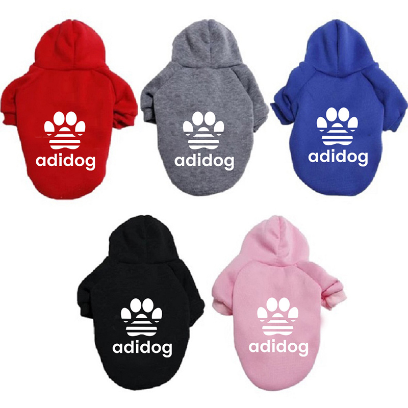 Pet Dog Hoodie Pure Color Clothes Adidog Slogan Paw Printed Warm Sweater