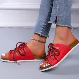 Women Open Toe Cross Tie Hollow Out Flat Sandal Slipper