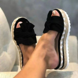 Women Bowknot Slippers Casual Beach Muffin Slip On Platform Sandals