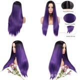Women Long Straight Purple Wig Middle Parting Wig
