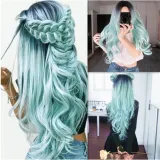 Women Synthetic Exaggerated Color Wavy Hair Wigs Middle Parting Curly Wig