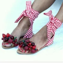 Women Flat Shoes Bohemian Gladiator Roman Floral Lace Straps Sandals