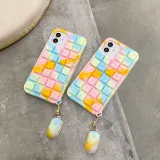 Macarone Keyboard Decompression Silicone Drop Proof Phone Case for iPhone13 12 11 Pro Max with Mouse Pendant