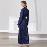 Women Long Sleeve Sleepwear Surplice Maxi Dress Robe Nightgown with Belt