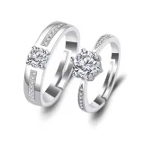 Couples Silver Zircon Hexagram Fashion Jewelry Inlaid Diamond Adjustable Size Women Ring