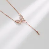 18K White Gold Pave Zirconia Diamonds Butterfly Pendant Necklace
