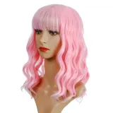 Women Synthetic Short Dye Wavy Hair Wigs Middle Parting Curly Wig
