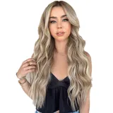 Women Synthetic Long Gradient Golden Wigs Wavy With Middle Parting Curly Wig
