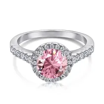 Sterling Silver Round Cut Pave Solitaire Ruby Rings