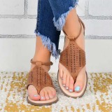 Women PU Hollow Out Flip Flop Slingback Flat Roman Sandals