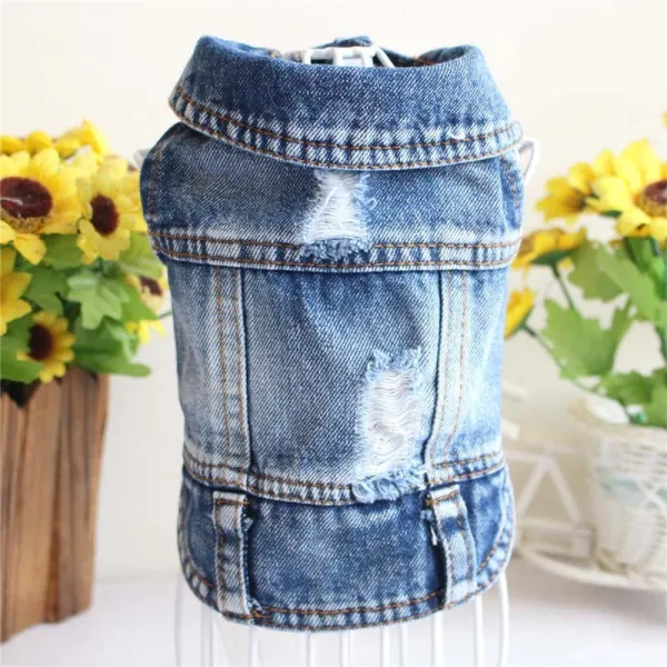 Pet Dog Cloth Outdoor Fashion Blue Denim Vest Puppy Cloth