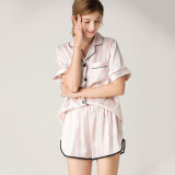 Women 2 Pieces Sleepwear Silk Short Sleeve Polka Dots Top and Shorts Pajamas Set