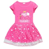 Girls Yarn Skirt Name Custom Birthday Celebration Cartoon Piggy Long And Short Sleeve Dress