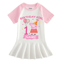 Girls Rainbow Name Custom Birthday Celebration Cartoon Piggy Long And Short Sleeve Casual Skirt