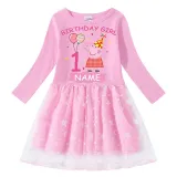 Girls Yarn Skirt Name Custom Birthday Celebration Cartoon Piggy Long And Short Sleeve Dress