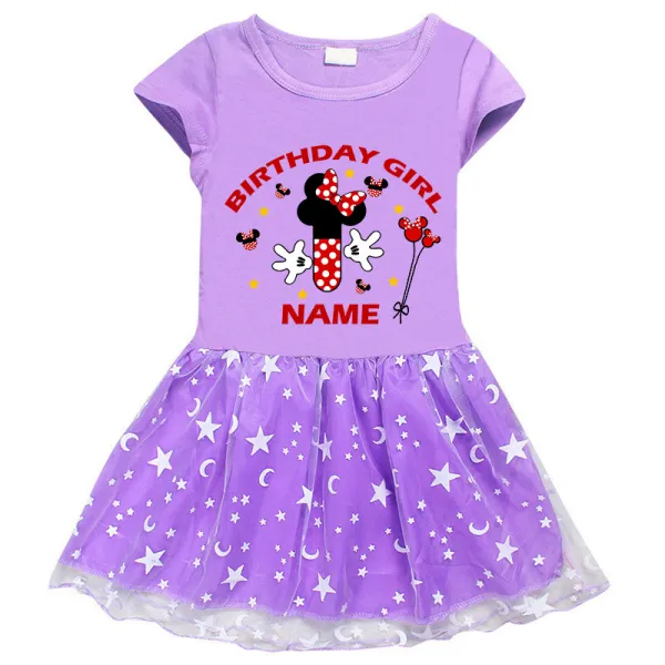 Girls Yarn Skirt Name Custom Birthday Celebration Cartoon Mouse Long And Short Sleeve Dress