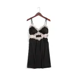 Women Satin Silk Sleep Dress Embroidery Sling V-Neck Lace Mini Dress Pajamas