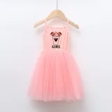Girls Multicolor Puffy Slip Cartoon Mouse Drinks Sleeveless Dress