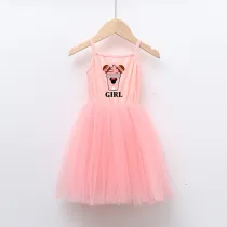 Girls Multicolor Puffy Slip Cartoon Mouse Drinks Sleeveless Dress