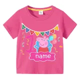 Girls Clothing Name Custom Birthday Celebration Cartoon Piggy Family T-shirts