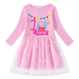 Girls Yarn Skirt Name Custom Birthday Celebration Cartoon Piggy Long And Short Sleeve Dress