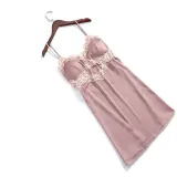 Women Satin Silk Sleep Dress Embroidery Sling V-Neck Lace Mini Dress Pajamas