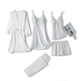 Women 5 Pieces Satin Silk Sleepwear Cami Top and Robes Pajamas Set