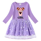 Girls Yarn Skirt Cartoon Mouse Drinks Long And Short Sleeve Dress